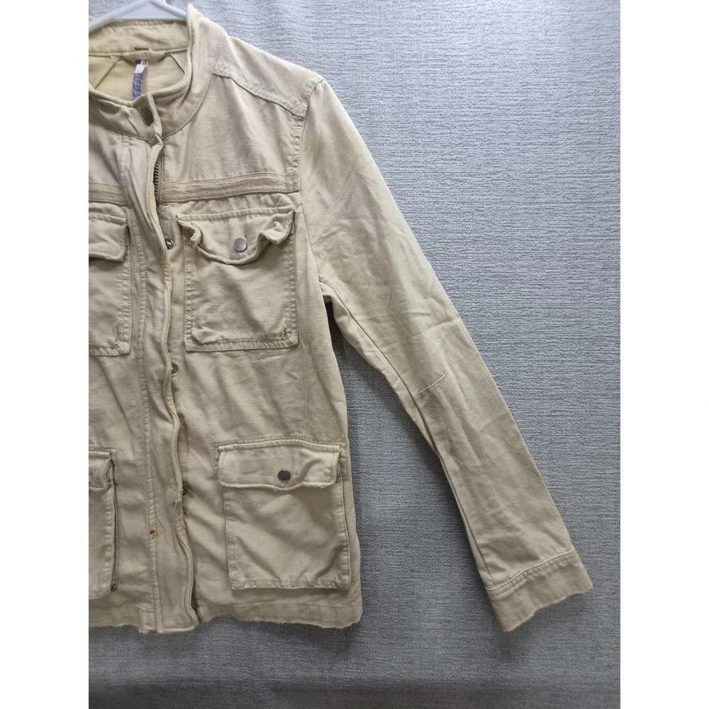 Free People Military Jacket Women Large Beige Utility Pockets Full Zip Mock Neck - Picture 5 of 16